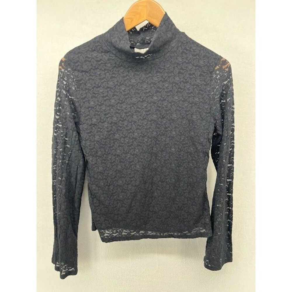 Tribeca Studio Women's Lace Mock Neck Shirt Black Size Medium Y2K Goth,Fairycore